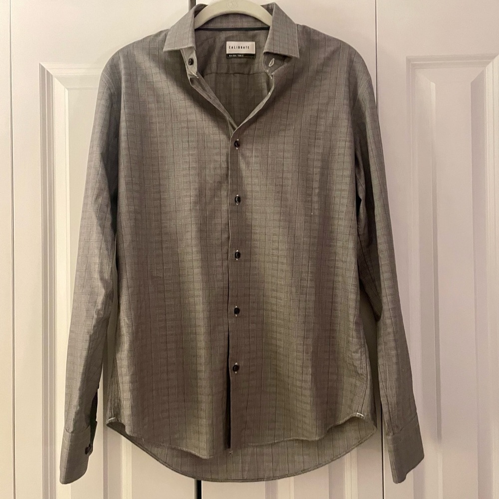 Nordstrom Calibrate Men's Gray Textured Trim Fit Non-Iron Button-Down Shirt
